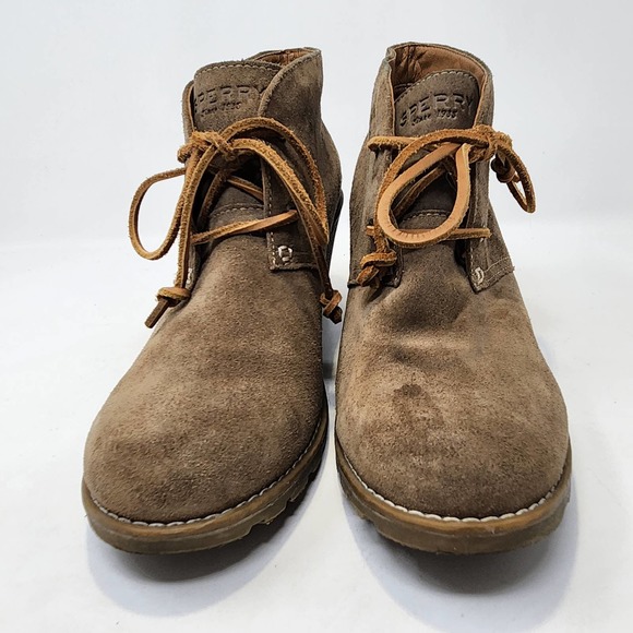 Sperry Top Sider Stella Prow Brown Suede Ankle Wedge Booties 9 M Lace Up Boots - Picture 3 of 8